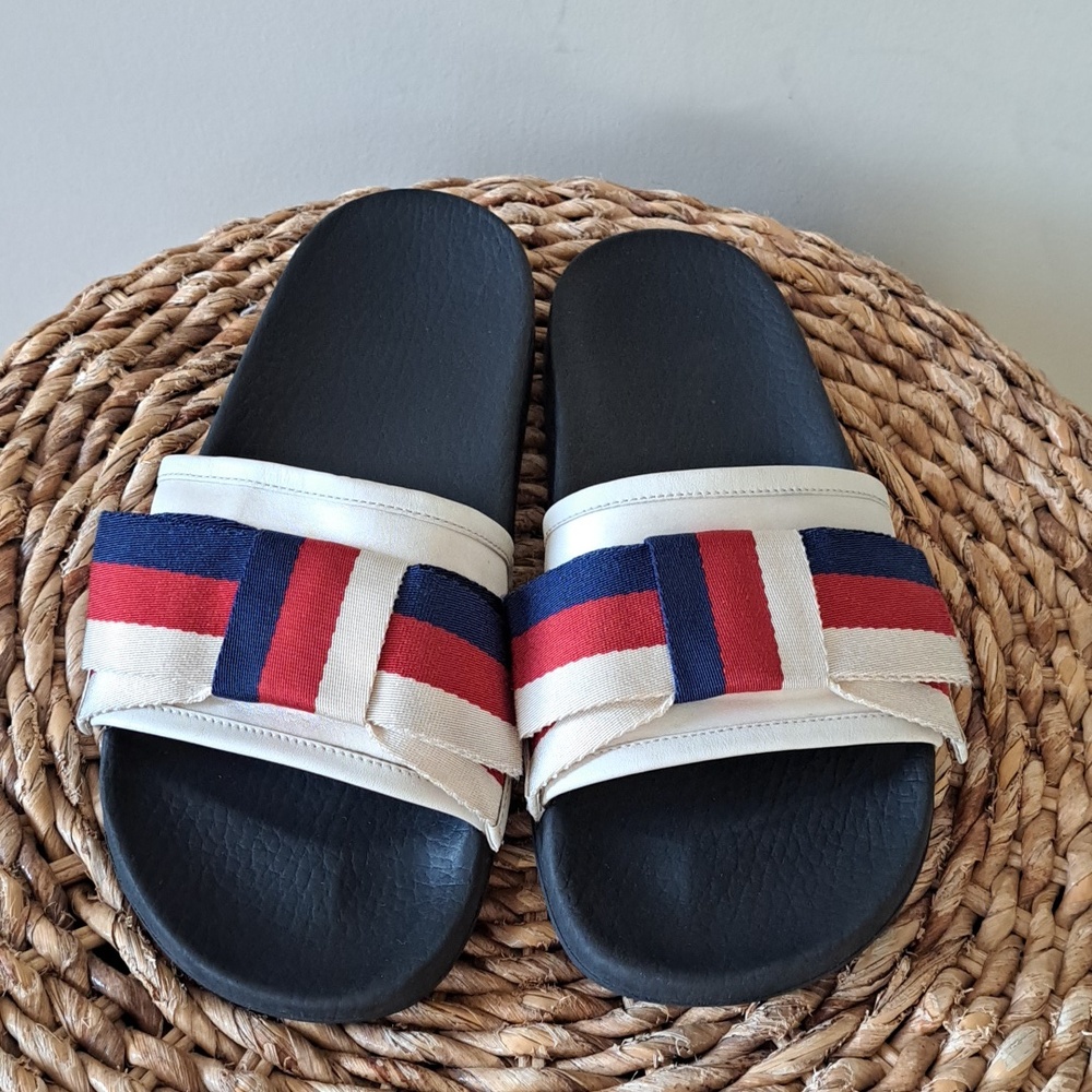 Gucci Womens Sylvie Satin Oversized Bow Slides Molded Rubber Soles‎ EU38/US7.5-8 - Picture 4 of 15